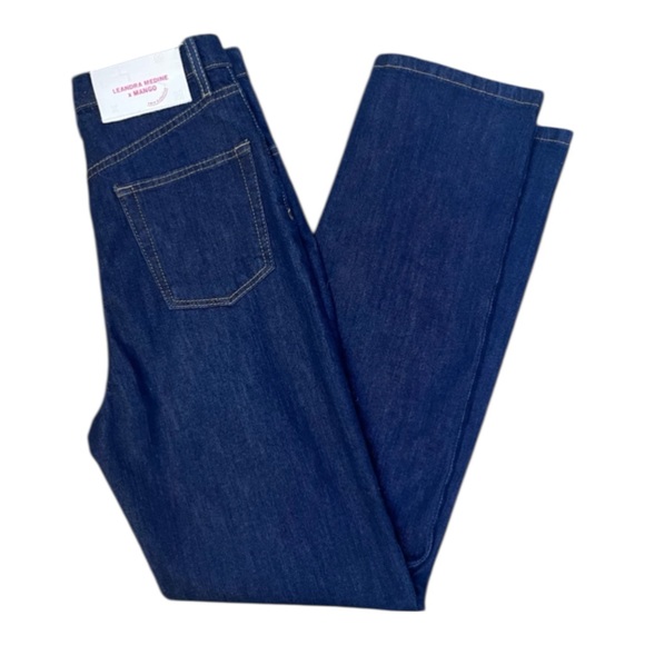 Leandra Medine Denim - Leandra Medine X Mango Button Fly Dark Denim Jeans Women’s 4 Straight Hi Rise